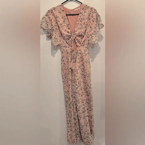Tularosa x Revolve Darla Jumpsuit pale pink floral USXS cut out flutter sleeve
